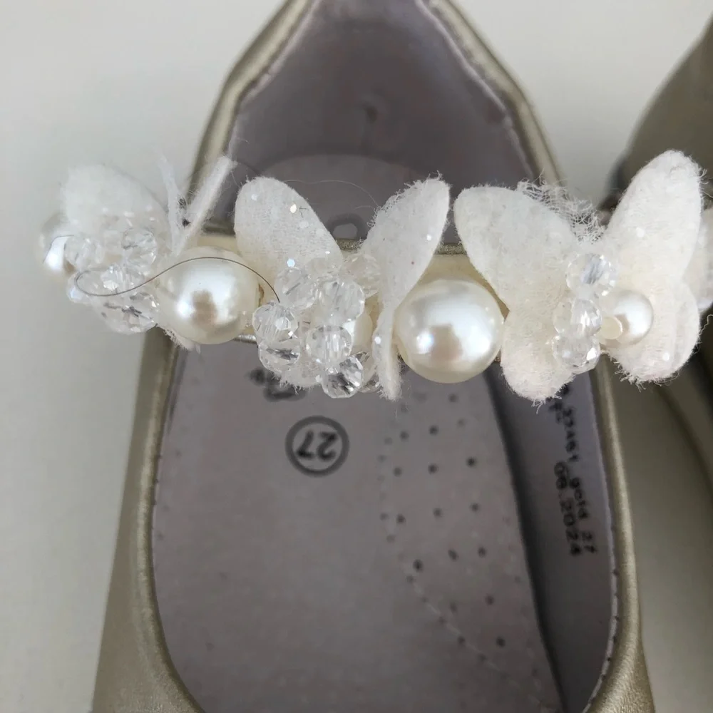 TikkaGo Gold Leather Mary Jane Dressy Pearl Shoes Toddler Girl Sz 10 NEW